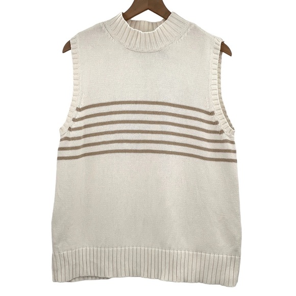 Vintage Liz Claiborne Sleeveless Sweater High Neck Chunky Knit Cream Tan | XL - Picture 3 of 9